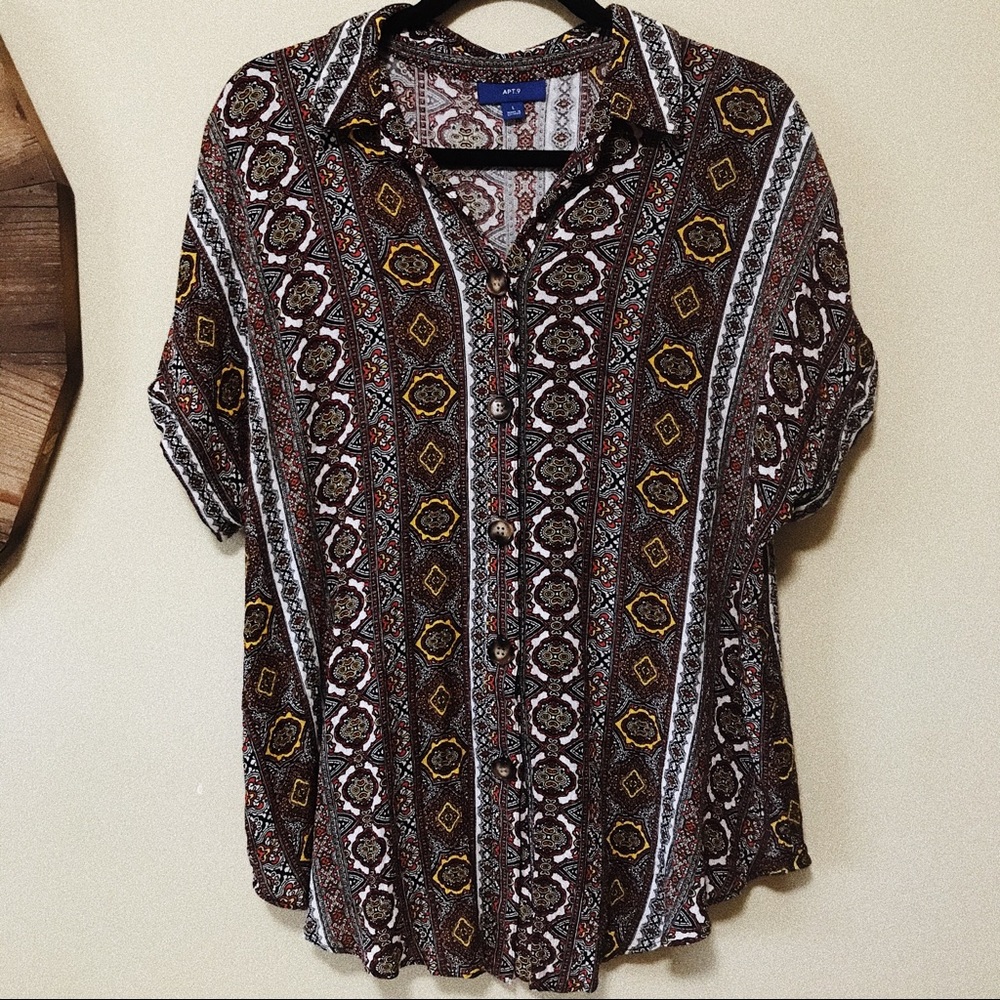 Apt. 9 | Colorful Geometric Pattern Ribbed Blouse